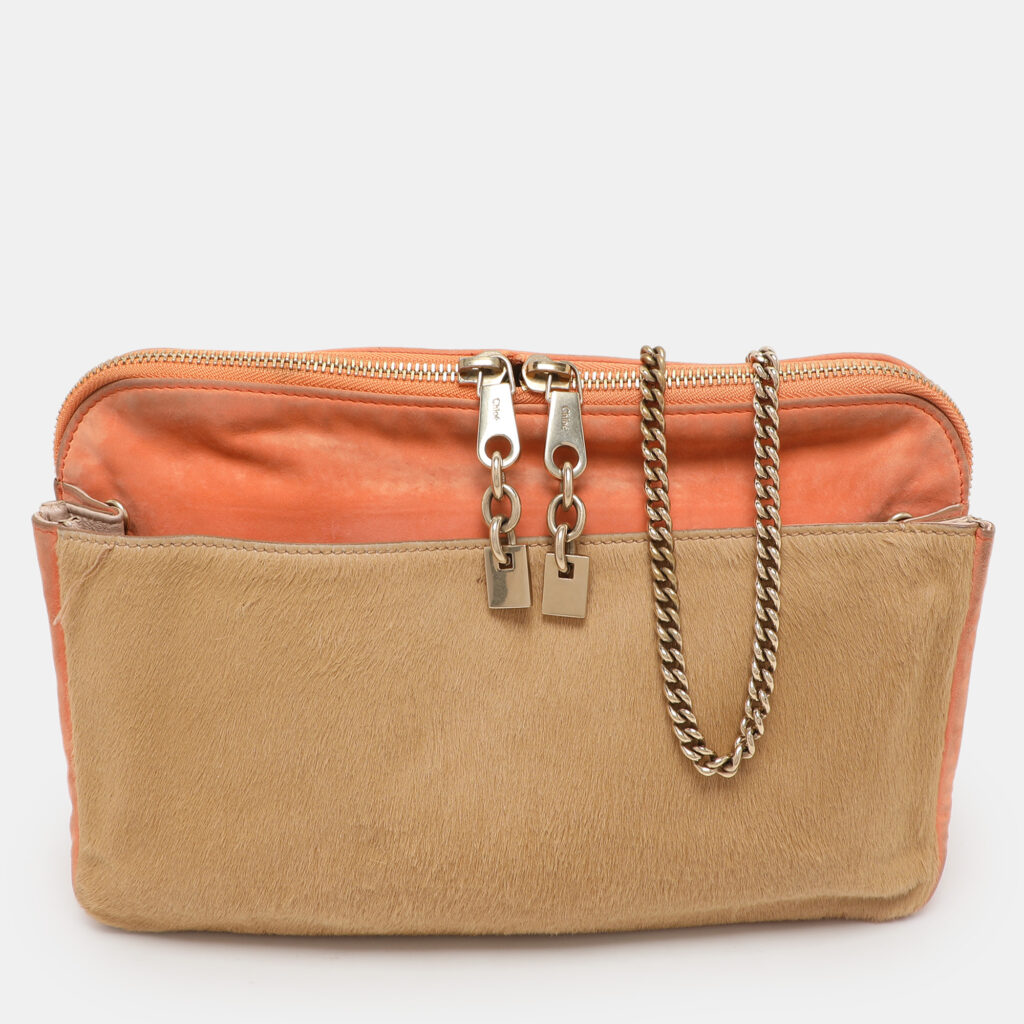 luxury-women-chloe-used-handbags-p1126527-020 Chloe Beige/Peach Calf Hair and Suede Chain Shoulder Bag