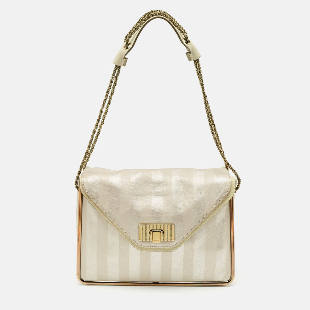 luxury-women-chloe-used-handbags-p1148510-013.jpg Chloe Metallic Striped Leather Medium Crystal Sally Flap Shoulder Bag