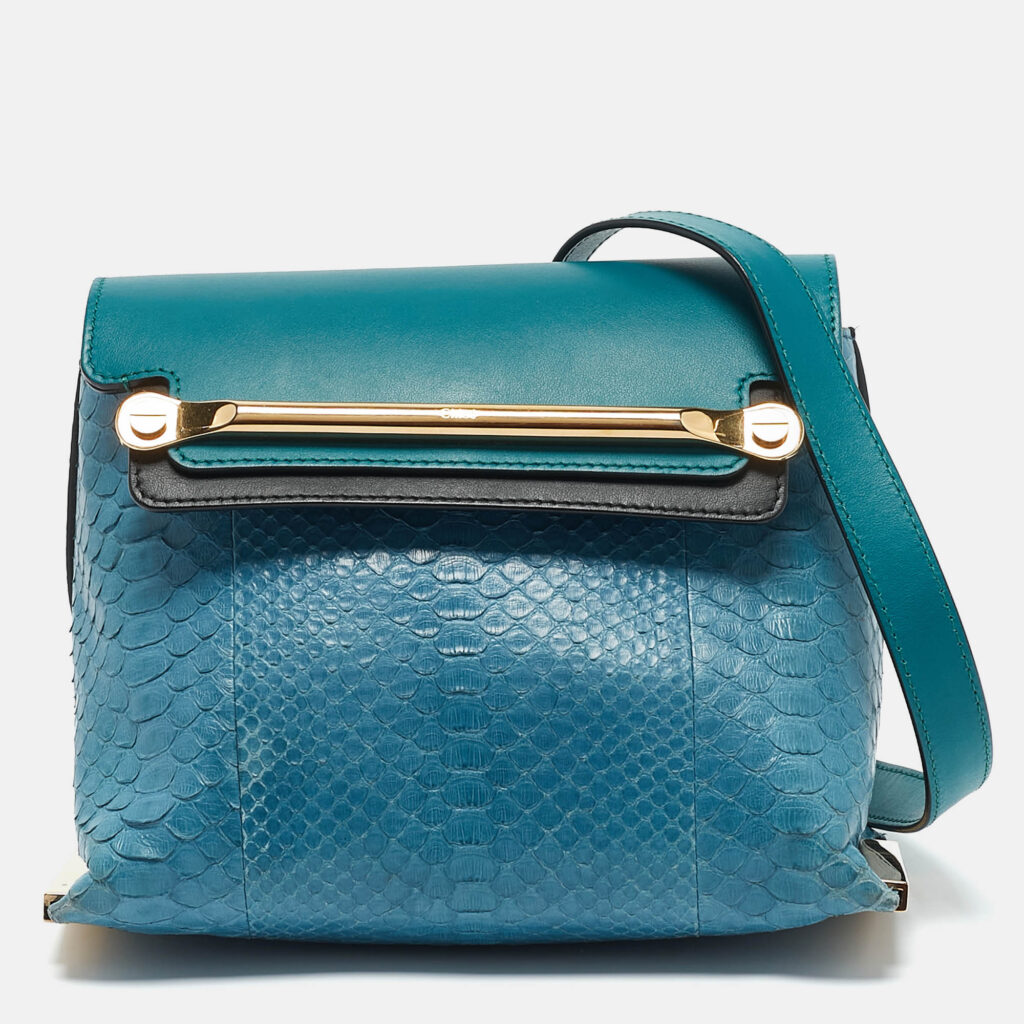 luxury-women-chloe-used-handbags-p1149881-012.jpg Chloe Blue/Green Leather and Python Small Clare Shoulder Bag
