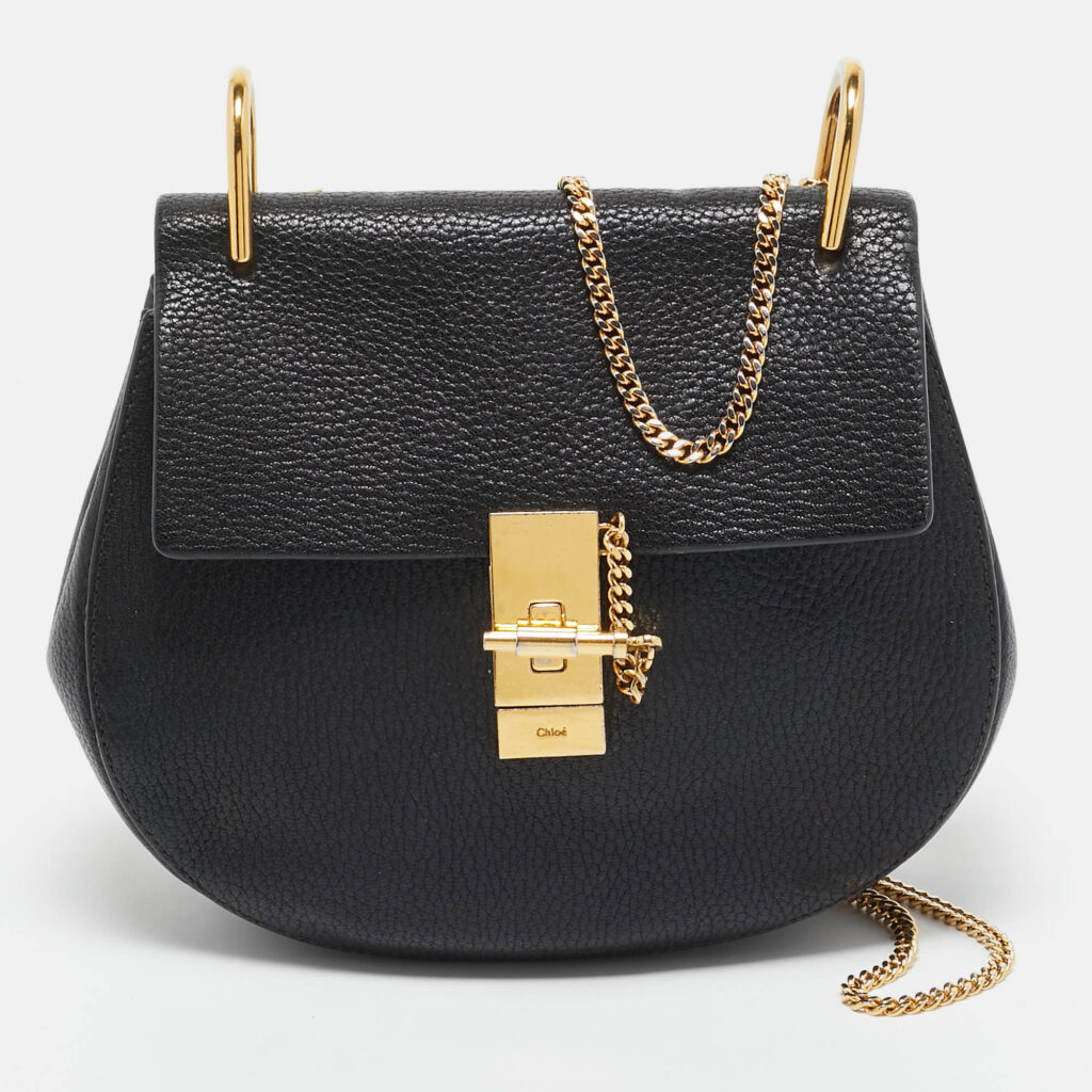 luxury-women-chloe-used-handbags-p1150626-013 Chloe Black Leather Medium Drew Shoulder Bag