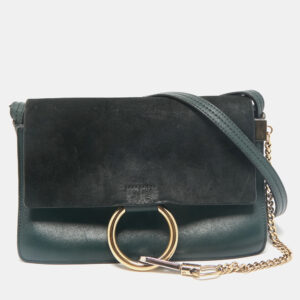 chloe dark green leather and suede small faye shoulder bag