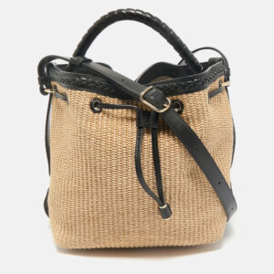 chloe beige/black raffia and leather marcie bucket bag