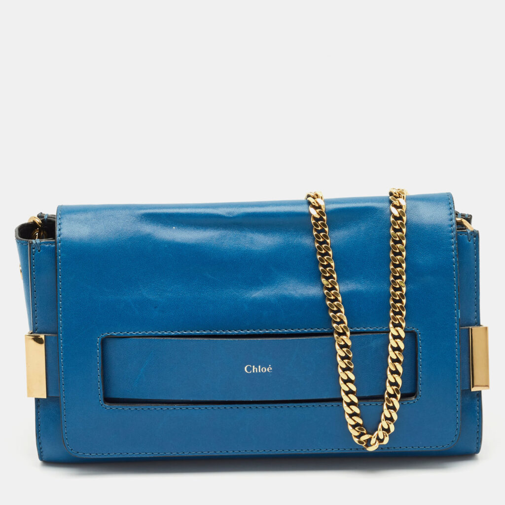 Chloe Blue Leather Elle Chain Clutch