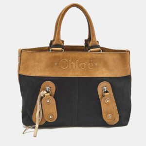 Chloe Black/Brown Denim and Leather Vintage Tote
