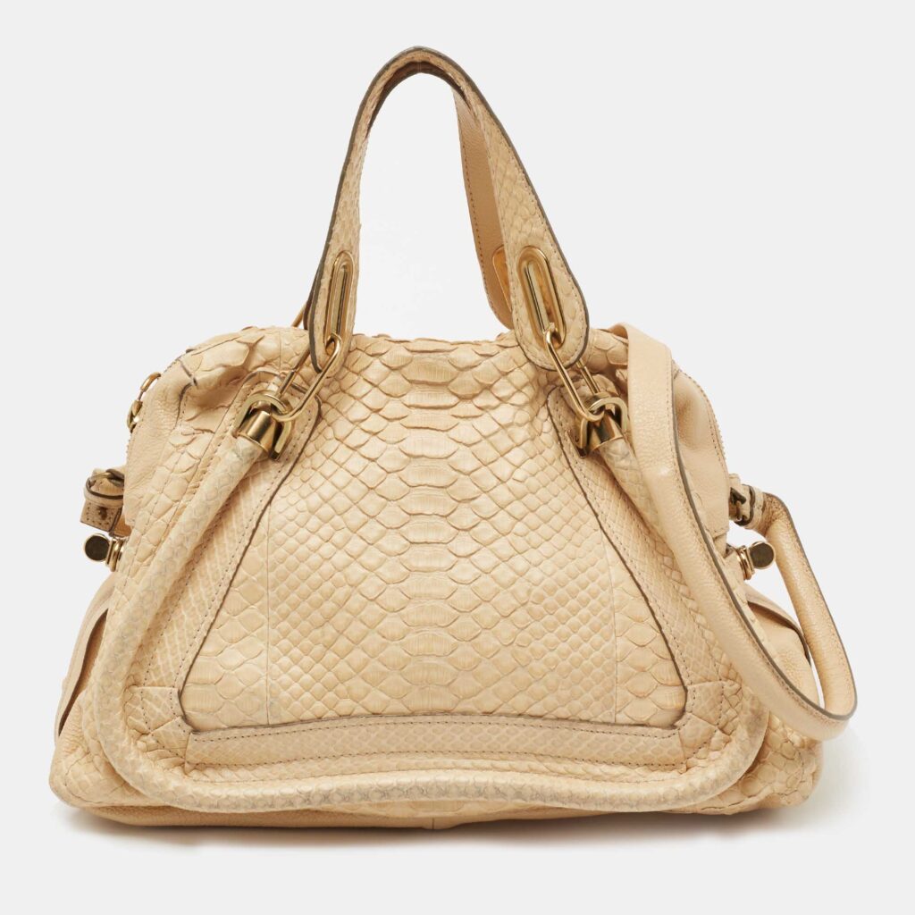 luxury-women-chloe-used-handbags-p744404-009 Chloe Beige Python Medium Paraty Satchel