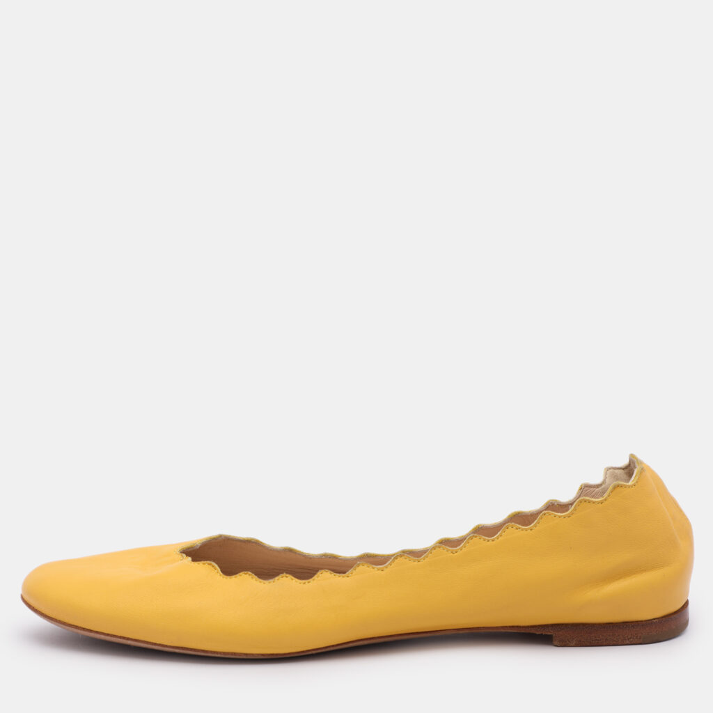 luxury-women-chloe-used-shoes-p1026355-006 Chloe Yellow Leather Scalloped Ballet Flats Size 35