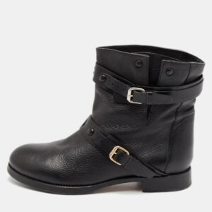 Chloe Black Leather Buckle Detail Ankle Boots Size 38.5