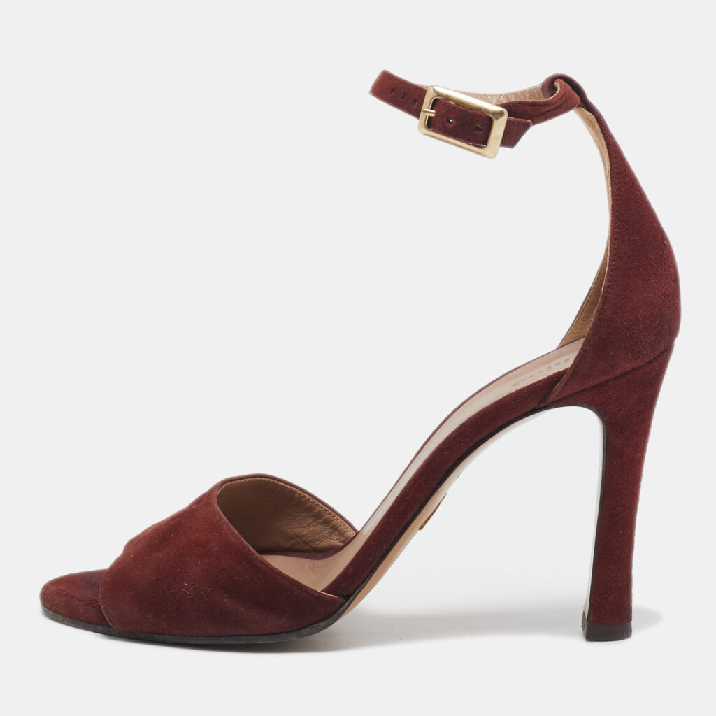 luxury-women-chloe-used-shoes-p1102104-001 Chloe Burgundy Suede Ankle Strap Sandals Size 38