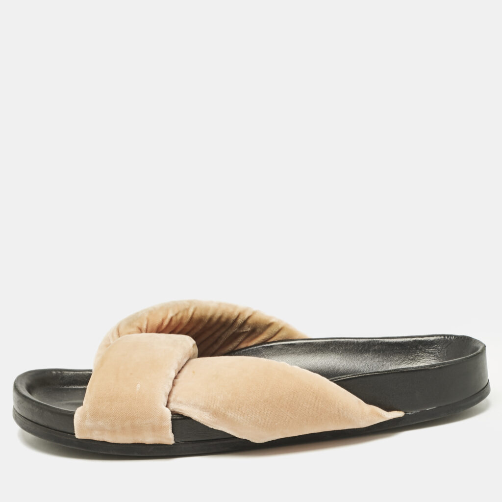 Chloe Beige Velvet Nolan Flat Slides Size 40