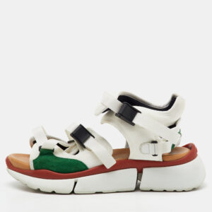 Chlo&eacute; White/Green Fabric and Suede Sonnie Ankle Strap Sandals Size 39