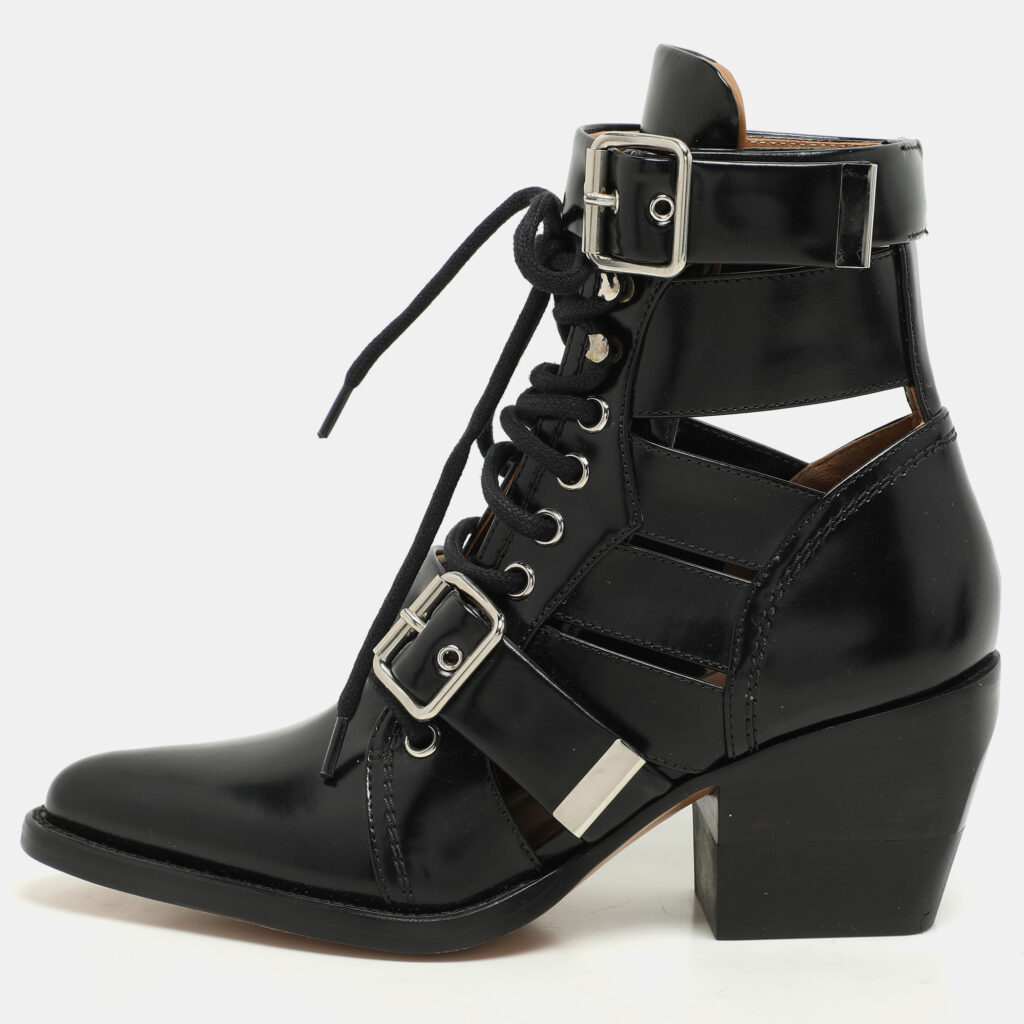 Chloe Black Leather Rylee Pointed Toe Boots Size 35.5