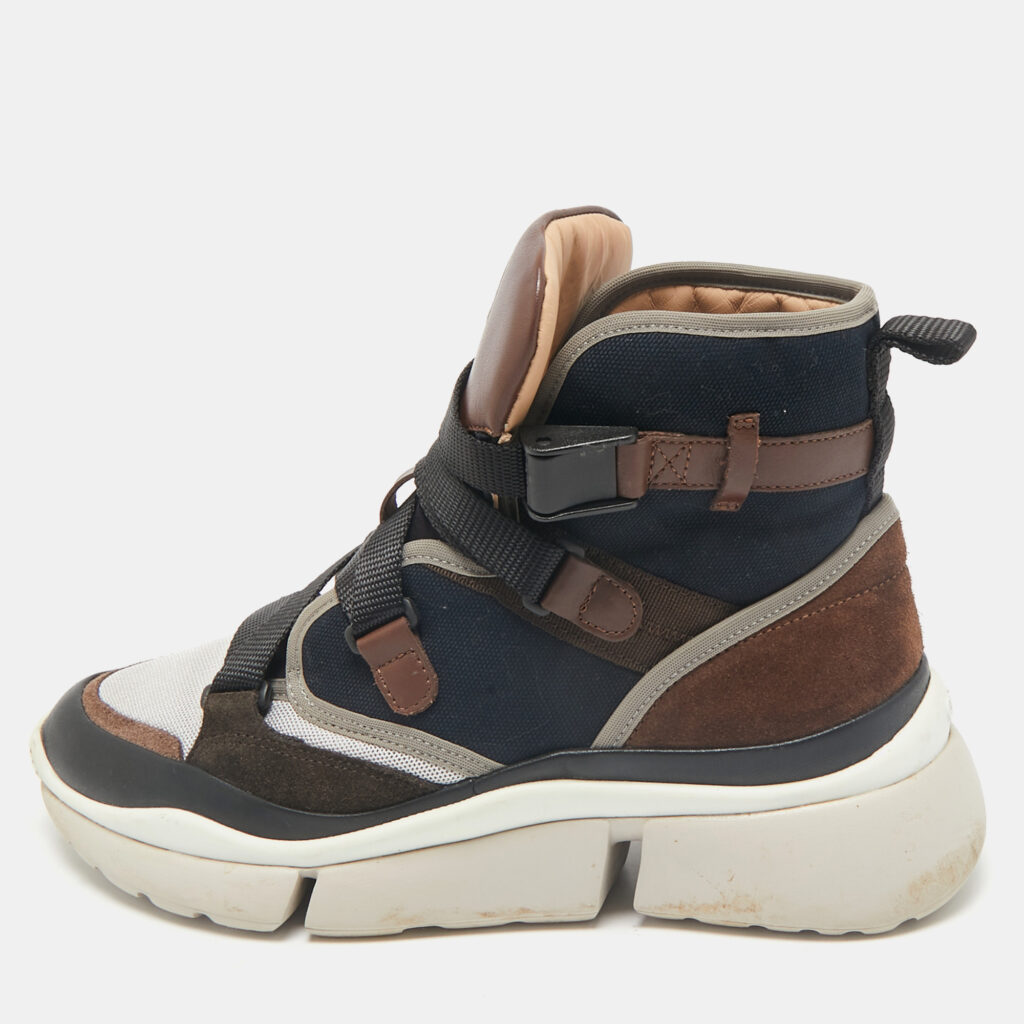 luxury-women-chloe-used-shoes-p1159629-009 Chloe Multicolor Canvas and Suede Sonnie High Top Sneakers Size 38