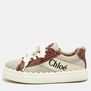 Chloe Beige/Brown Canvas and Leather Lauren Sneakers Size 37