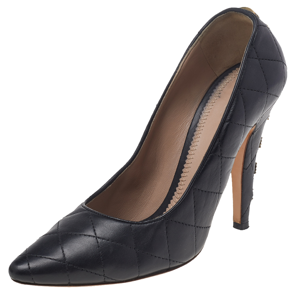 luxury-women-chloe-used-shoes-p492083-002 Chloe Black Leather Embellished Pumps Size 39