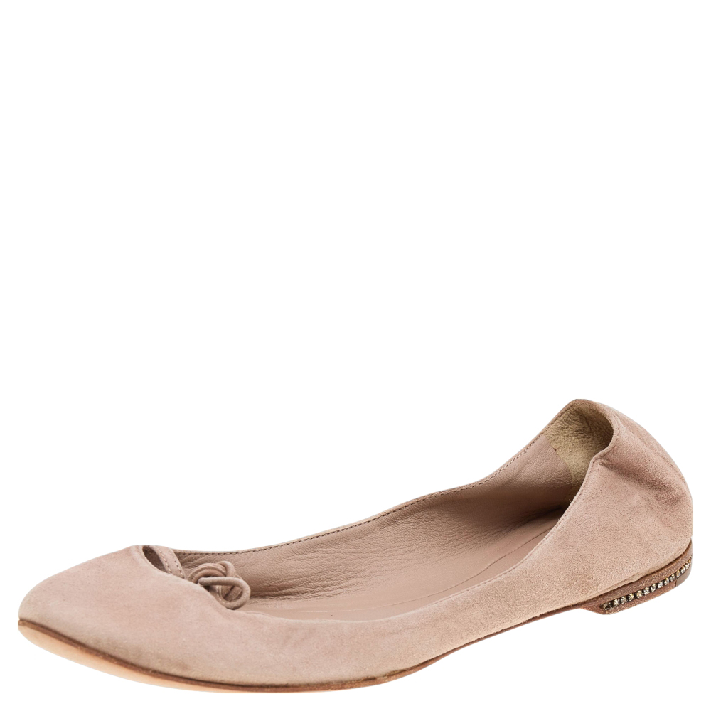 luxury-women-chloe-used-shoes-p563892-006-2 Chloe Beige Suede Embellished Bow Ballet Flats Size 36