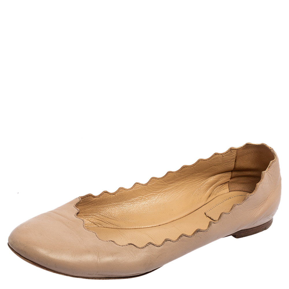 luxury-women-chloe-used-shoes-p564539-007-2 Chloe Pink Leather Lauren Scalloped Ballet Flats Size 36