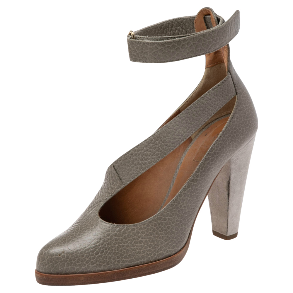 Chloé Grey Leather Ankle Strap Pumps Size 36
