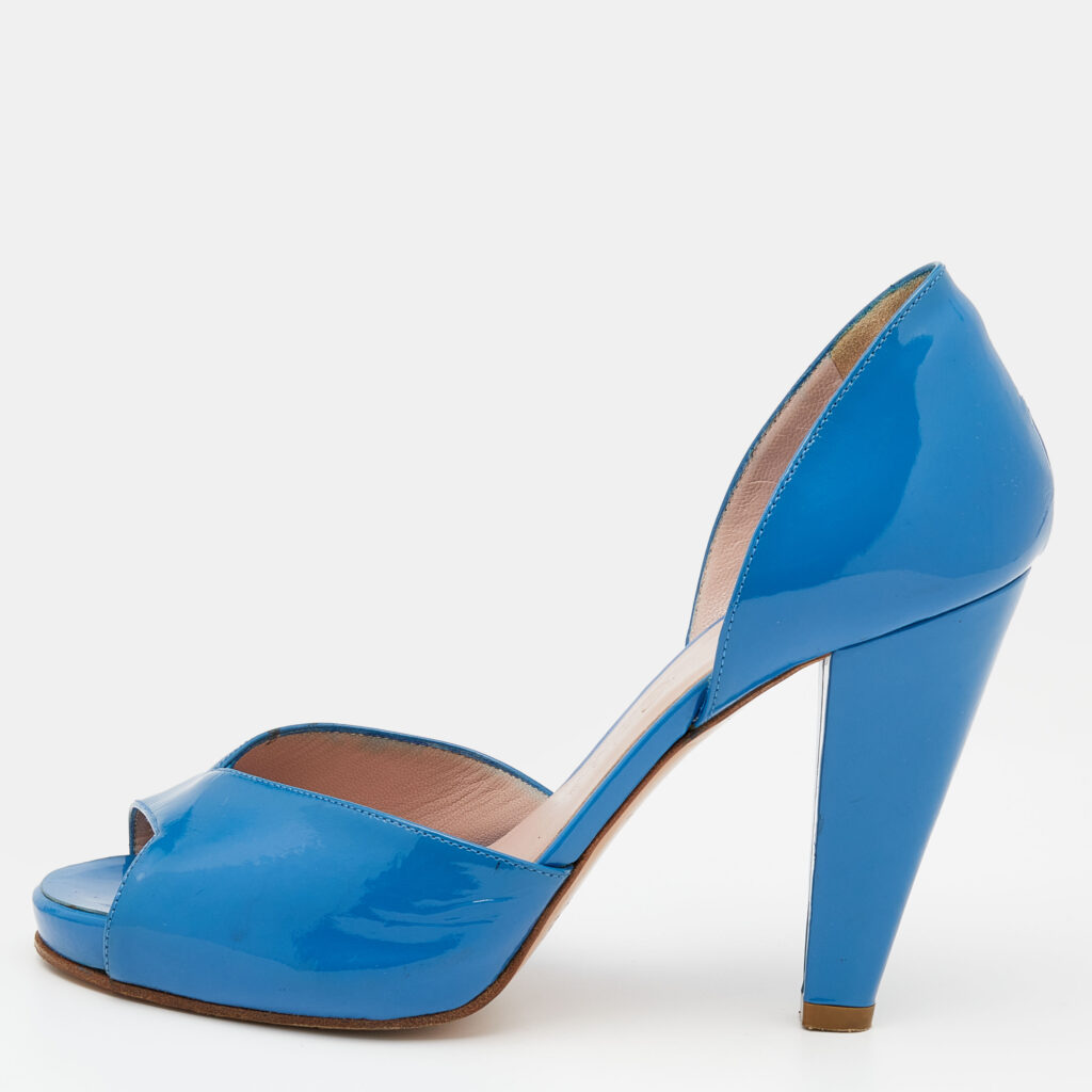 luxury-women-chloe-used-shoes-p626401-002-1 Chloe Blue Patent Leather Peep Toe D'orsay Pumps Size 36