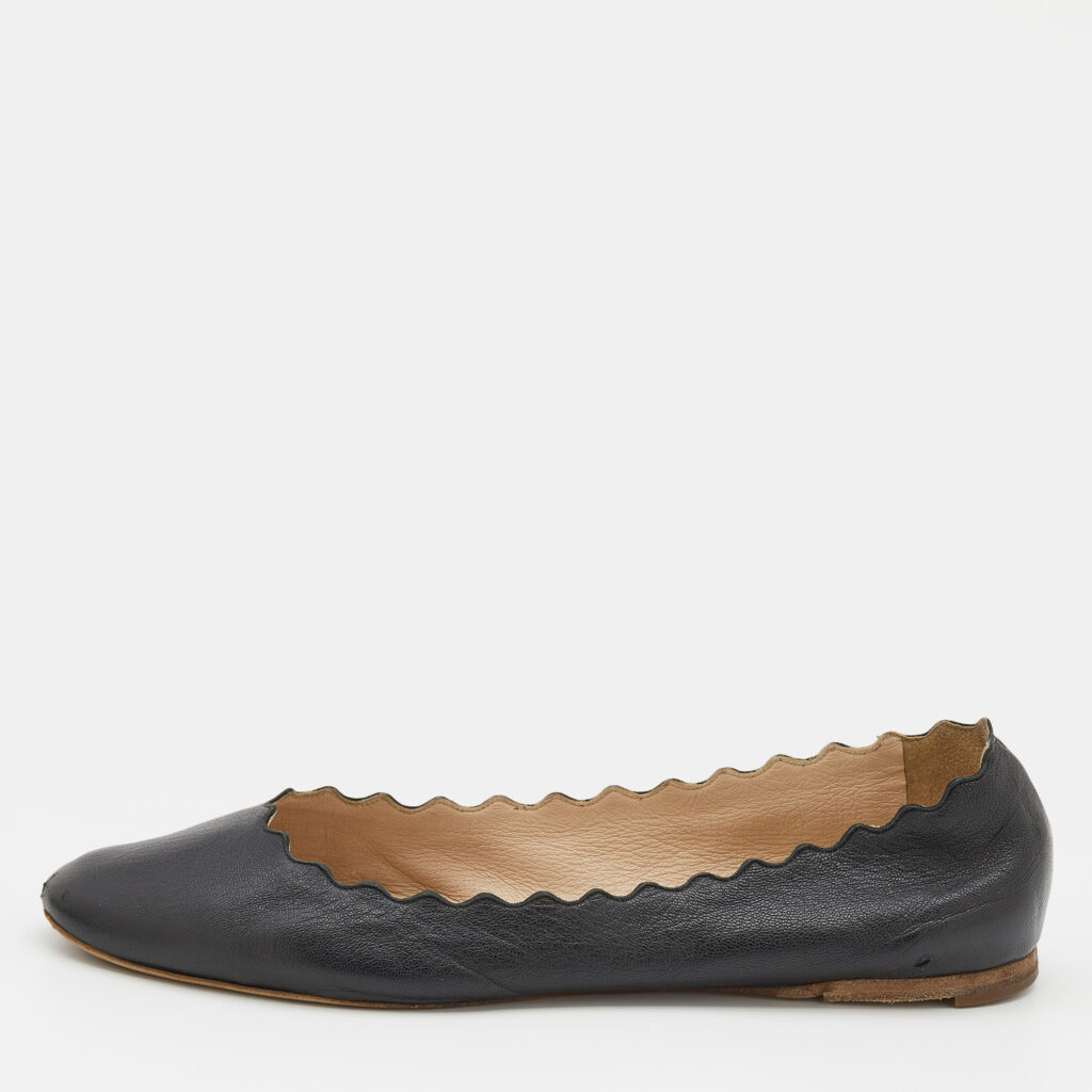 luxury-women-chloe-used-shoes-p717898-002 Chloe Black Leather Lauren Ballet Flats Size 37