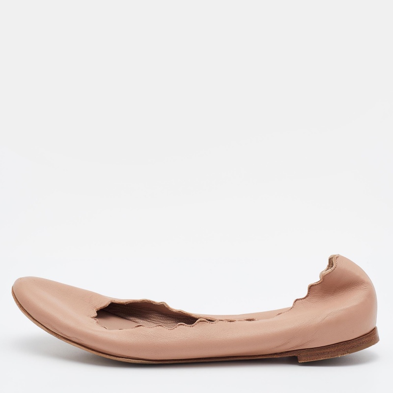 luxury-women-chloe-used-shoes-p787939-1681189910-009 Chloe Beige Leather Laurena Scalloped Ballet Flats Size 38