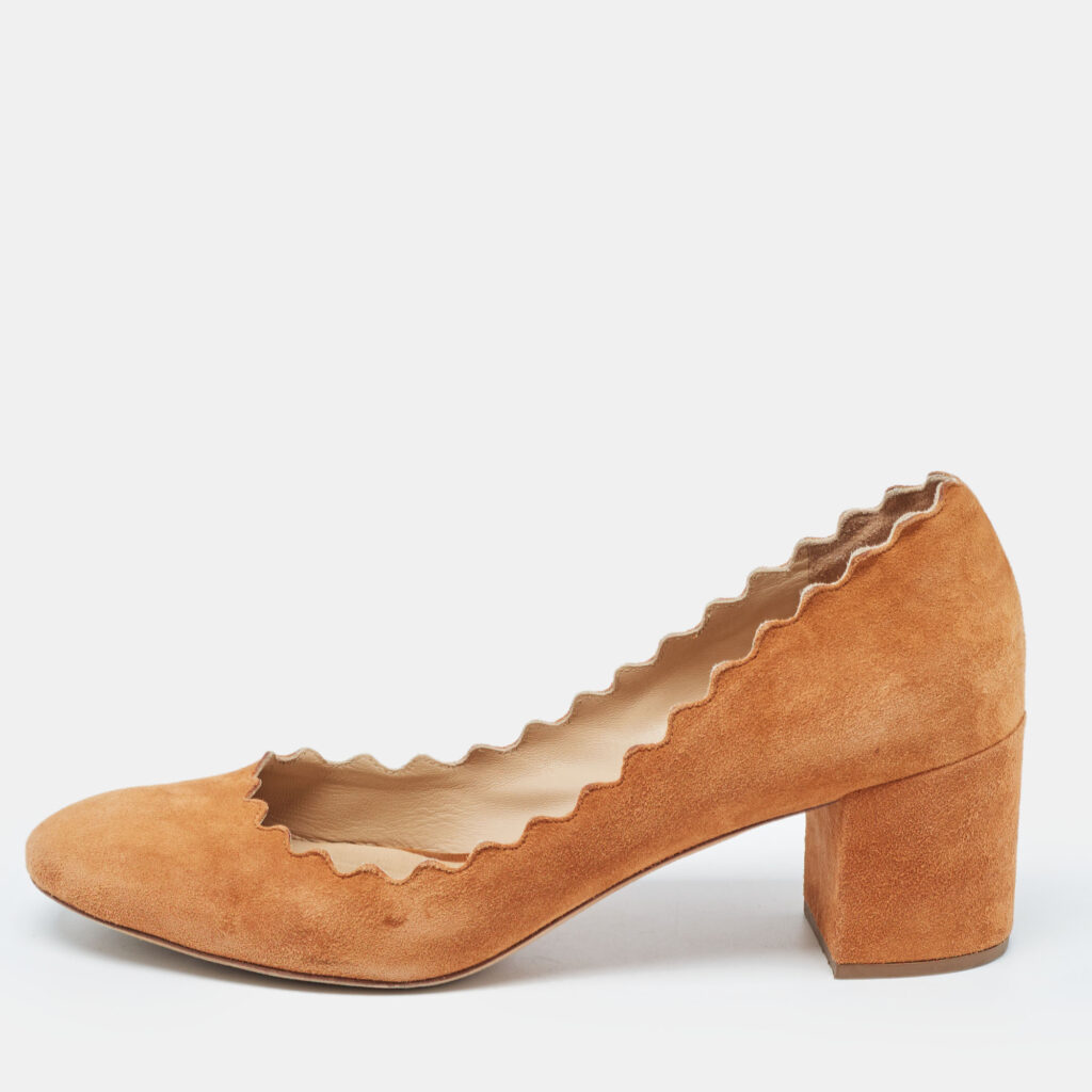 luxury-women-chloe-used-shoes-p921949-003 Chloe Brown Suede Laurena Scalloped Pumps Size 37