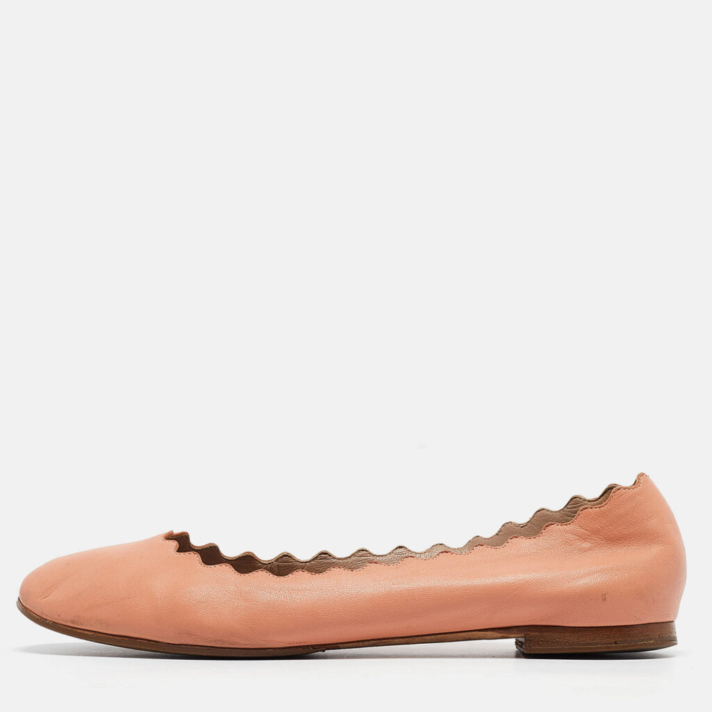 Chloe Peach Pink Scalloped Leather Lauren Ballet Flats Size 37