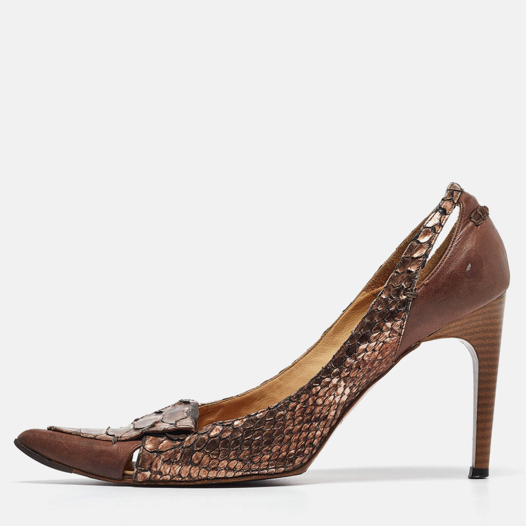 luxury-women-chloe-used-shoes-p991330-010 Chloe Metallic Python Leather Pointed Toe Pumps Size 40