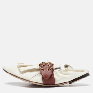 Chloe White/Brown Leather Fringe Ballet Flats Size 41