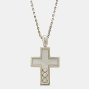 Chopard 18K White Gold and Diamond Happy Diamonds Cross Pendant Necklace