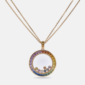 Chopard Happy Diamonds Rainbow Sapphires Diamond 18K Rose Gold Pendant Necklace