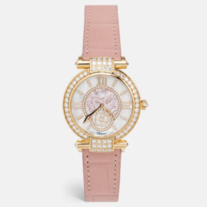 Chopard Mother Of Pearl Diamond 18K Ethical Rose Gold Alligator Leather Imperiale Moonphase 384246-5001 Women's Wristwatch 36 mm