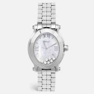 Chopard White Mother Of Pearl Stainless Steel Diamond Happy Sport 8546 Women's Wristwatch 30 mm