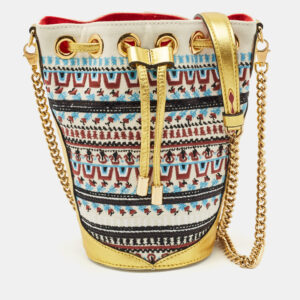 christian louboutin multicolor embroidered canvas loubiphone bucket bag