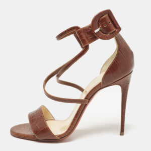 Christian Louboutin Brown Croc Embossed Leather Choca Sandals Size 36