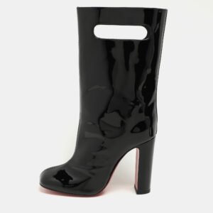 Christian Louboutin Black Patent Leather Tomette Mid Calf Boots Size 36.5