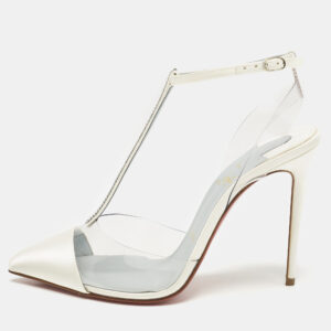 christian louboutin white pvc and satin nosy strass pumps size 37.5