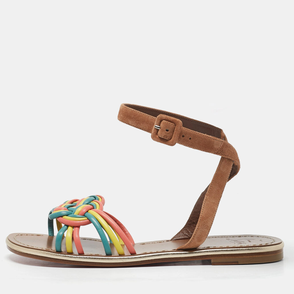 luxury-women-christian-louboutin-new-shoes-p1163644-002 Christian Louboutin Multicolor Braided Leather and Suede Ella Flat Sandals Size 40