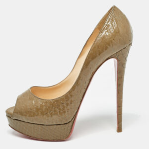 Christian Louboutin Olive Green Python Lady Peep Pumps Size 40.5