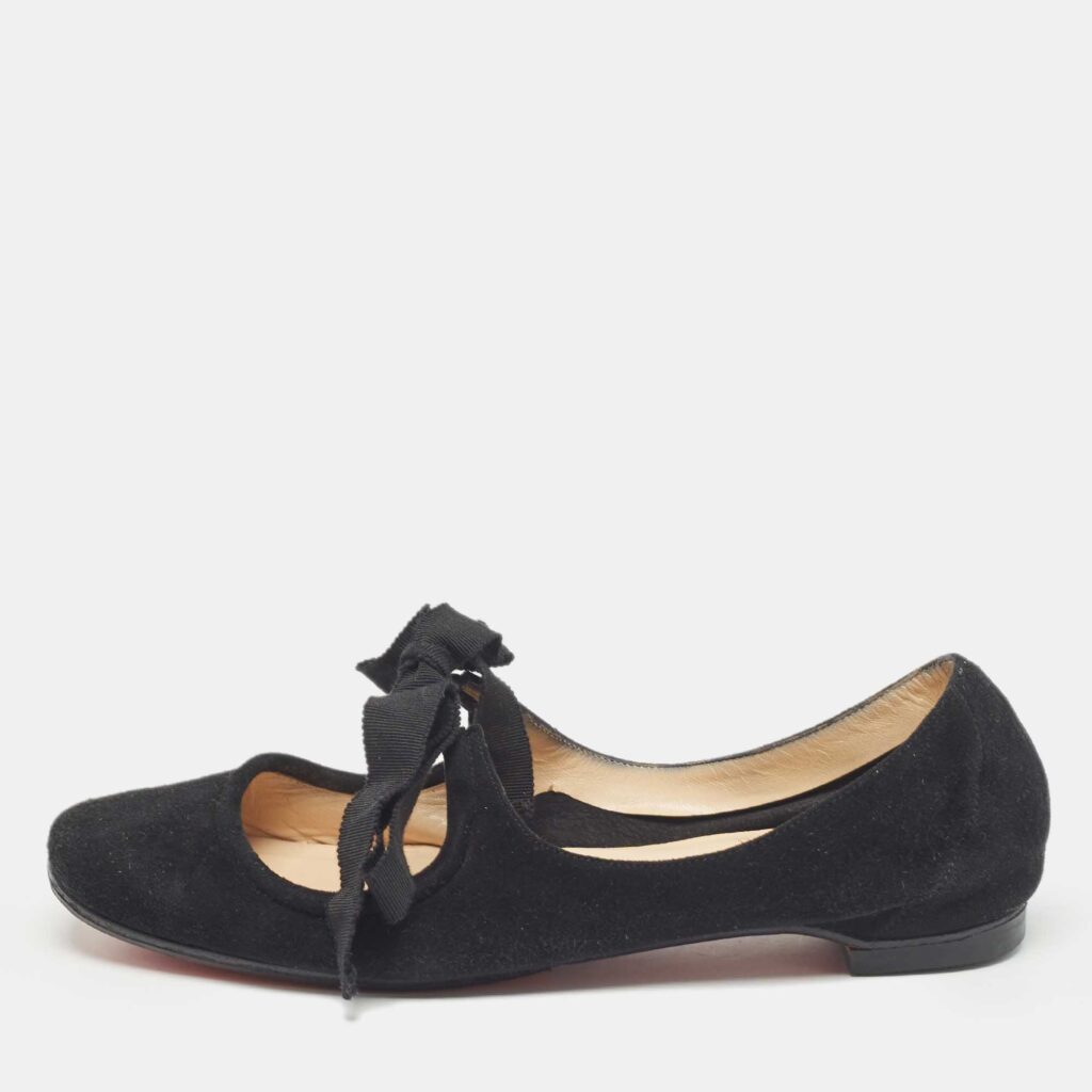 luxury-women-christian-louboutin-used-shoes-p1026501-003 Christian Louboutin Black Suede Bow Tie Ballet Flats Size 35.5