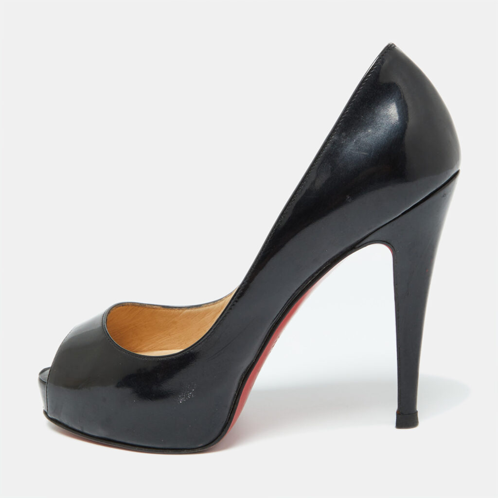 luxury-women-christian-louboutin-used-shoes-p1029388-001 Christian Louboutin Black Patent Leather Lady Peep Toe Pumps 34.5
