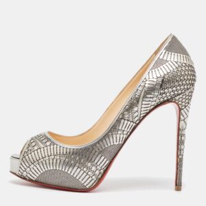 Christian Louboutin Grey Leather Suellena Platform Pumps 36.5