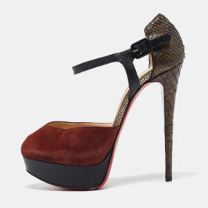 Christian Louboutin Multicolor Leather Python Embossed Leather Mary Jane Pumps 37.5