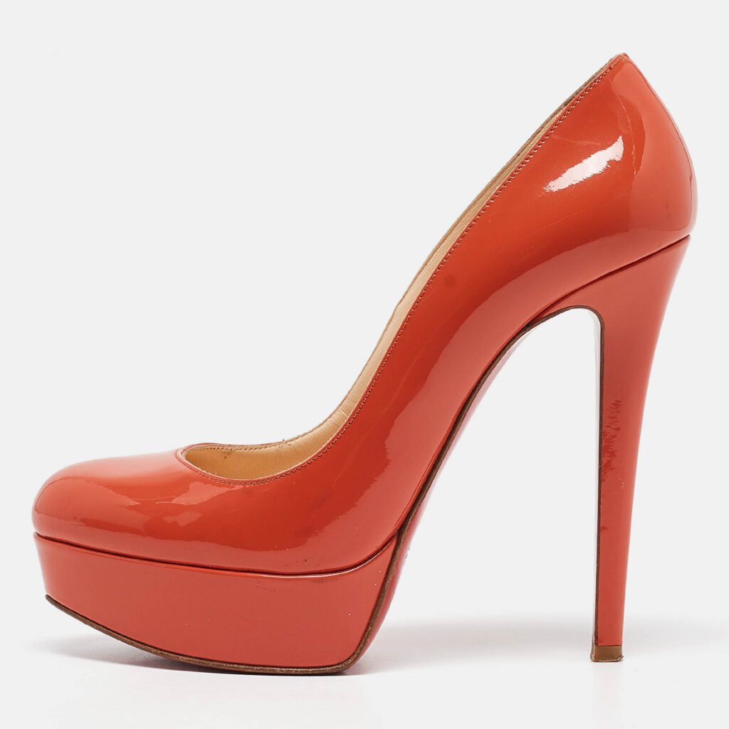 luxury-women-christian-louboutin-used-shoes-p1038912-010 Christian Louboutin Orange Patent New Simple Platform Pumps 37