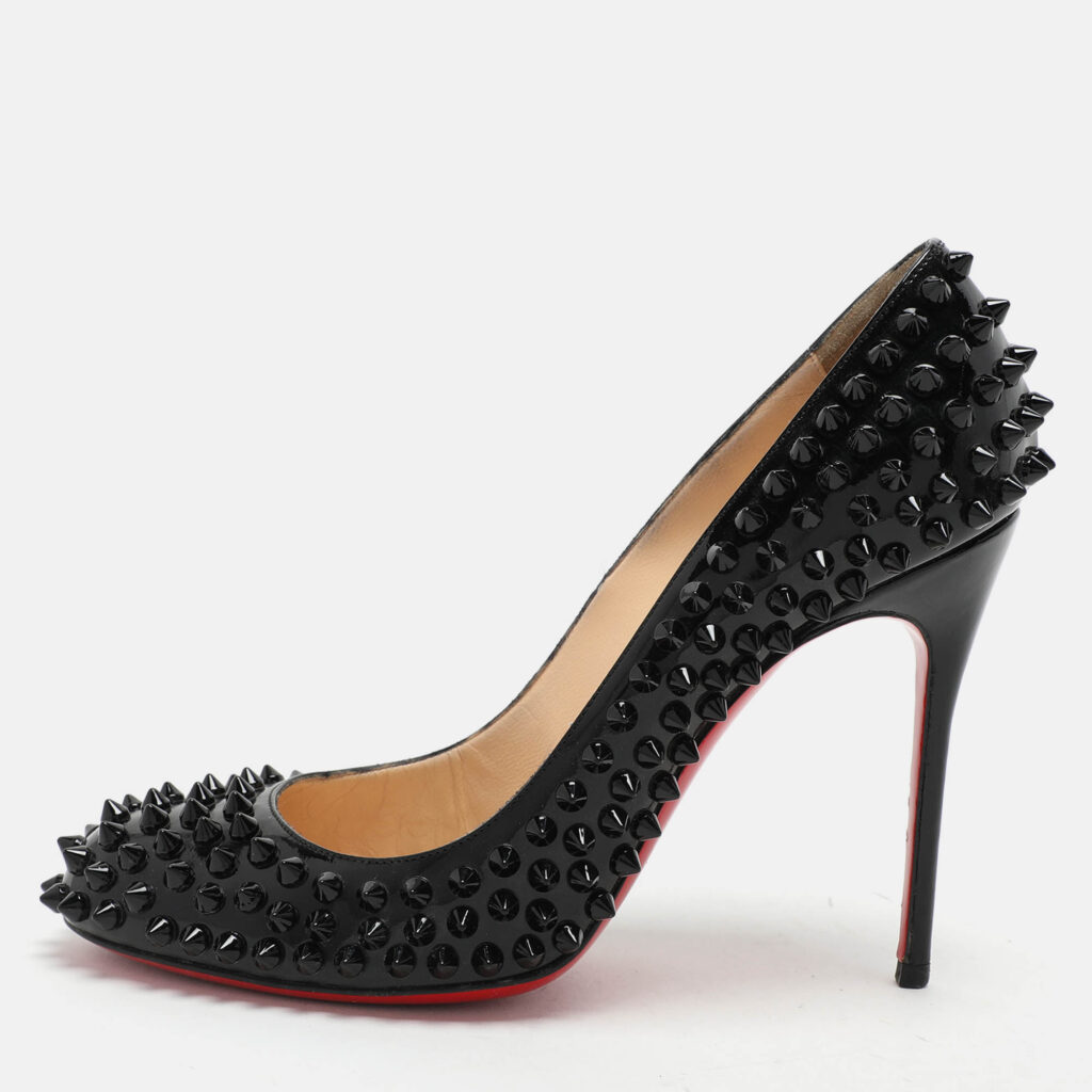 luxury-women-christian-louboutin-used-shoes-p1047067-010 Christian Louboutin Black Patent Leather Simple Spike Pumps Size 37.5