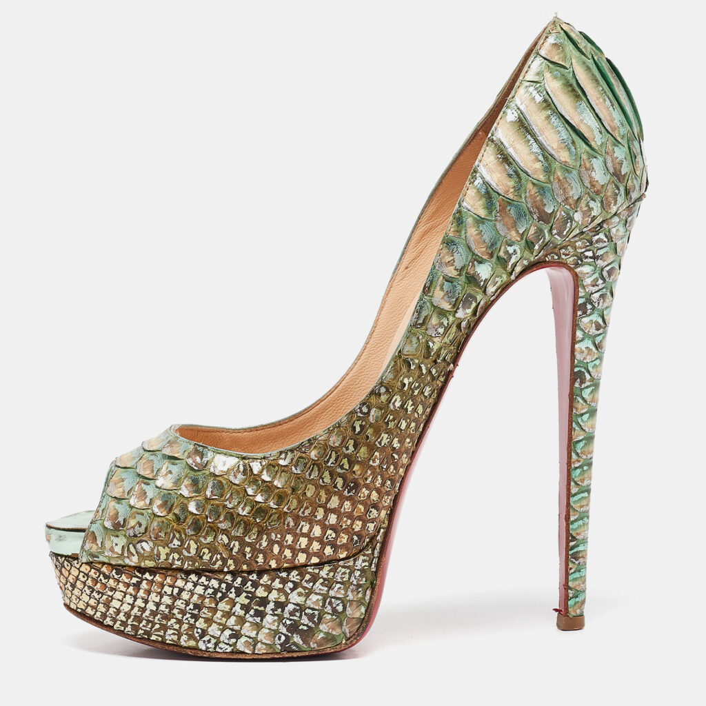 luxury-women-christian-louboutin-used-shoes-p1070731-001 Christian Louboutin Two Tone Python Lady Peep Pumps Size 38