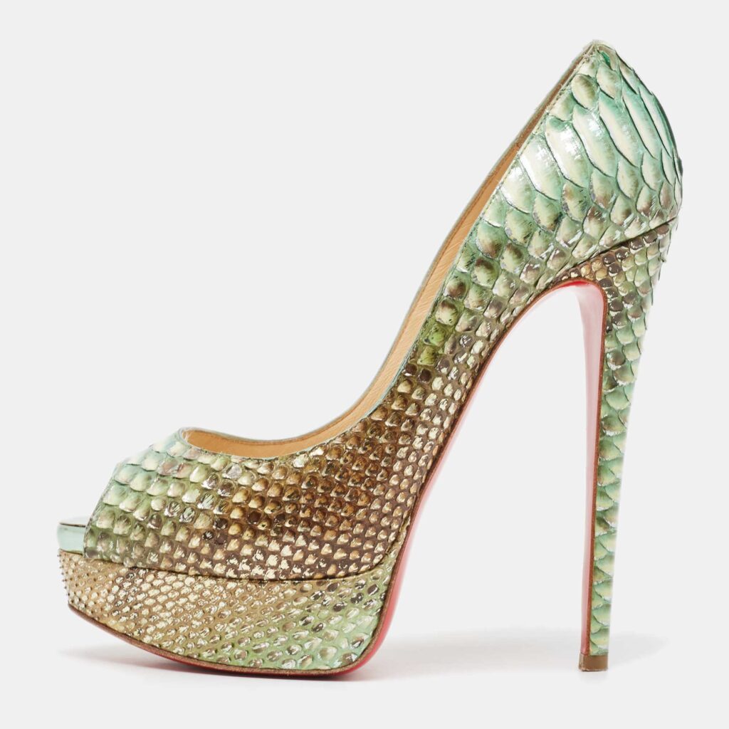 luxury-women-christian-louboutin-used-shoes-p1073750-003 Christian Louboutin Two Tone Python Lady Peep Pumps Size 37