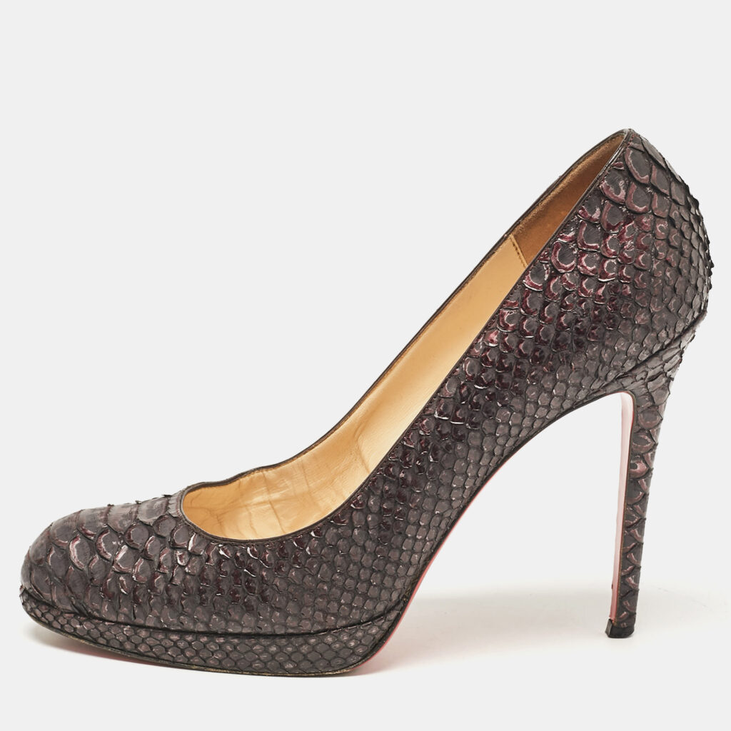 luxury-women-christian-louboutin-used-shoes-p1075929-001 Christian Louboutin Brown Python Leather New Simple Platform Pumps Size 40.5