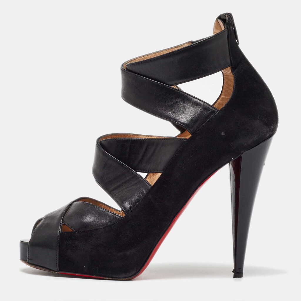 luxury-women-christian-louboutin-used-shoes-p1078574-003 Christian Louboutin Black Leather and Suede Criss Cross Platform Pumps Size 39