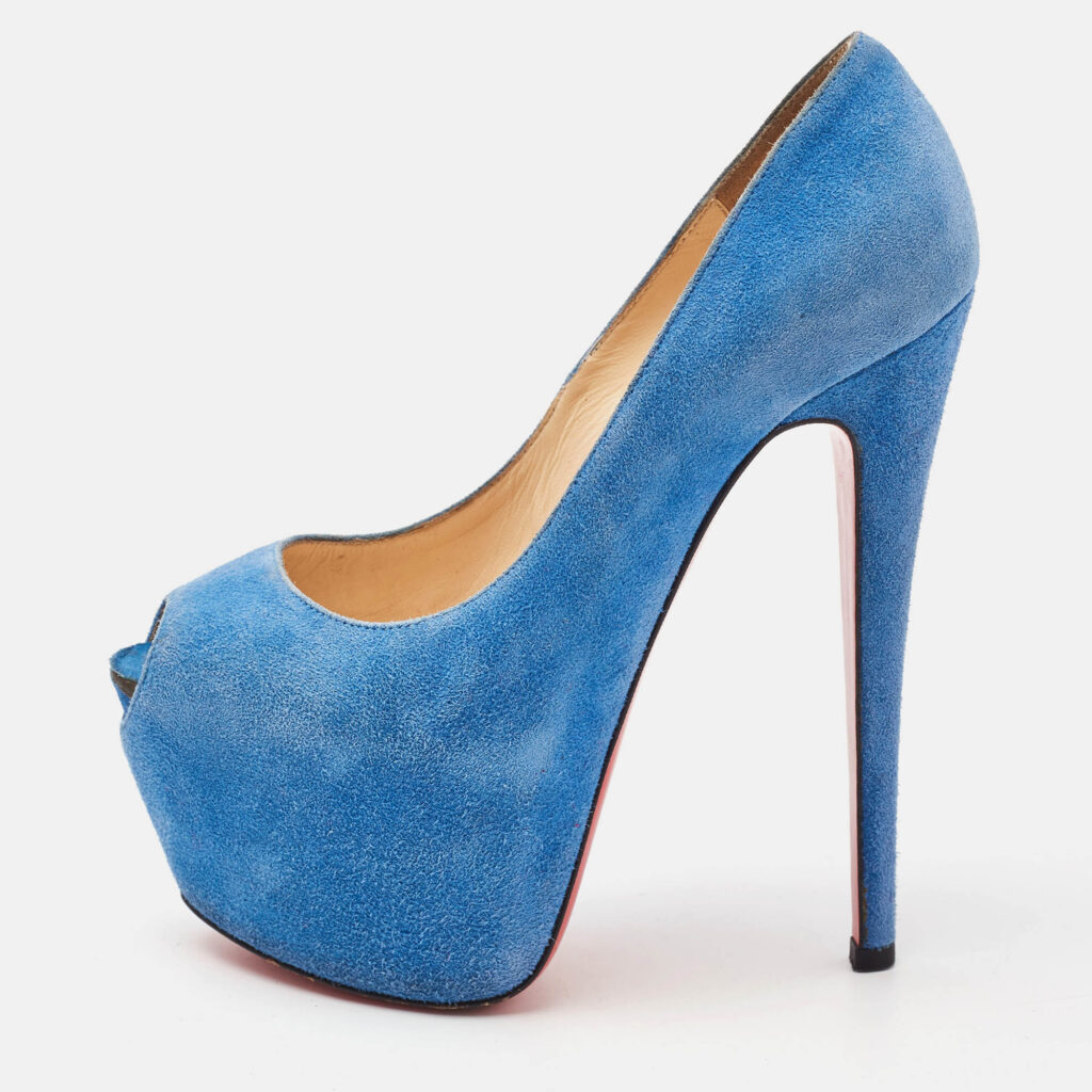 luxury-women-christian-louboutin-used-shoes-p1081671-011 Christian Louboutin Blue Suede Highness Platform Pumps Size 35