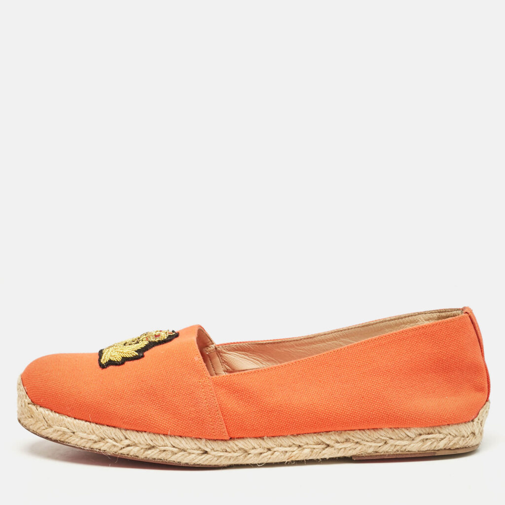luxury-women-christian-louboutin-used-shoes-p1083103-010 Christian Louboutin Orange Canvas Gala Espadrille Flats Size 40